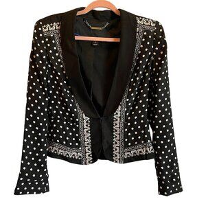 White House Black Market Silk Jacket Blazer Size 6 Polka Dot Long Sleeves